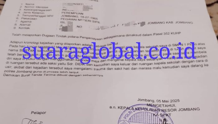 Seorang Guru Laporkan Kepala Sekolah ke Polres Jombang Atas Dugaan Penganiayaan 