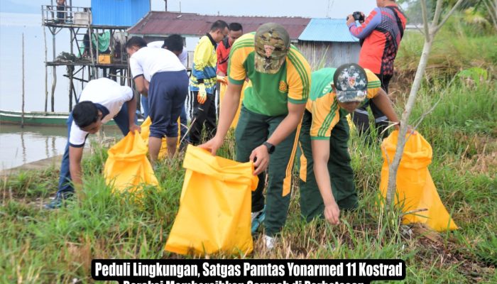 Peringati Hari Lingkungan Hidup Sedunia Satgas Pamtas Yonarmed 11 Kostrad Laksanakan Karya Bakti