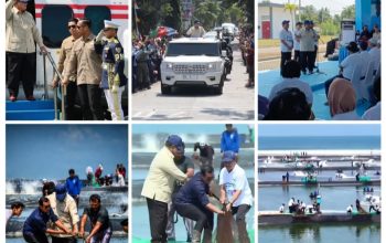 Prabowo Ikut Menarik Jala Di Tambak Udang Kebumen