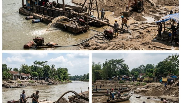 Dugaan Tambang Pasir Ilegal Milik “MSK” Gerus Sungai Brantas di Gebangbunder Plandaan : Berani Beroperasi Terang-Terangan